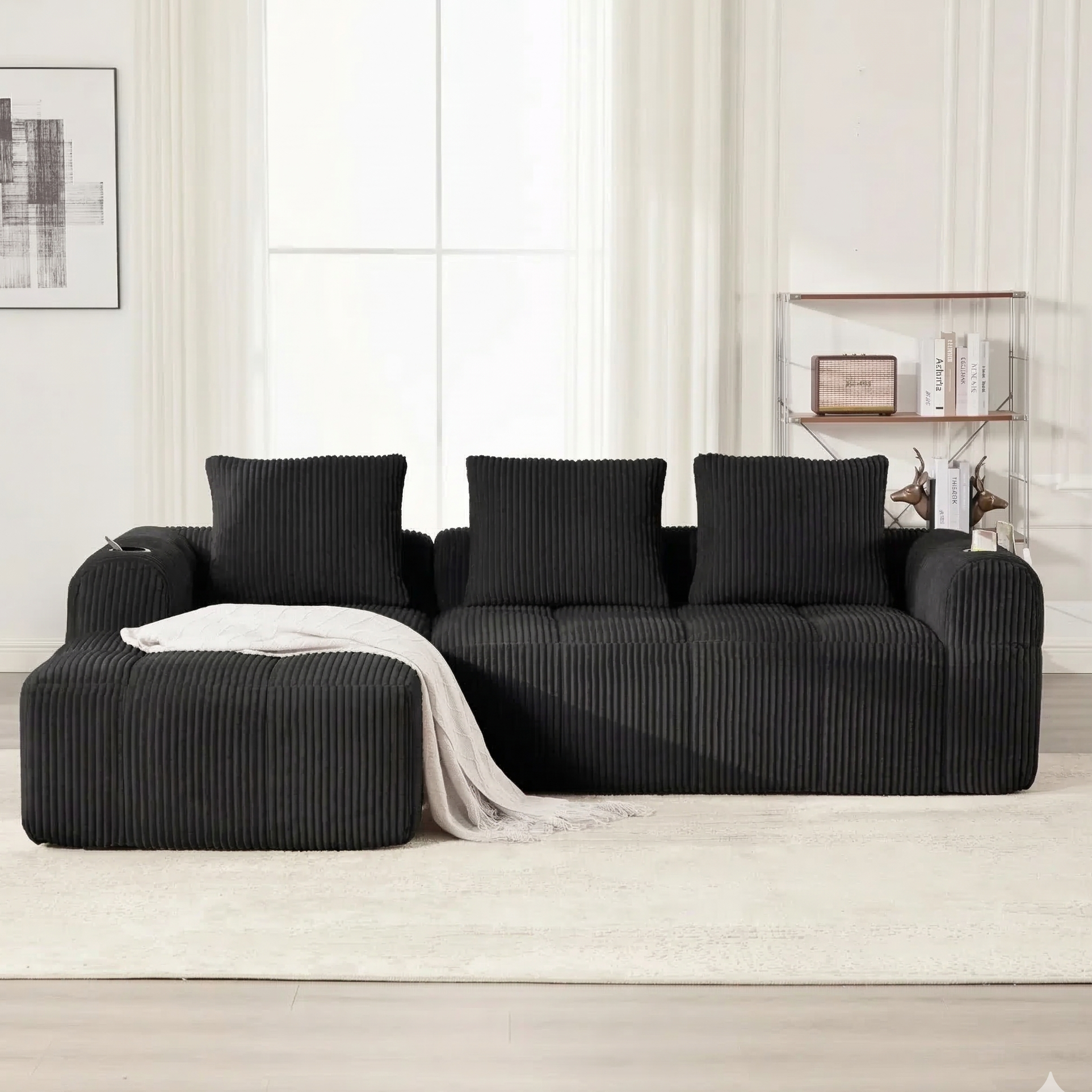 Canape Angle Velours Côtelé Beige