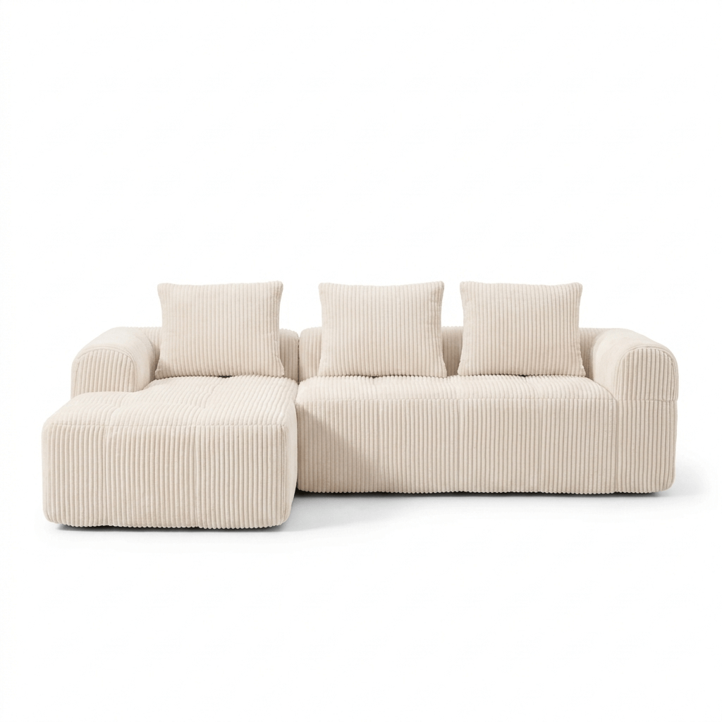 Canape Angle Velours Côtelé Beige