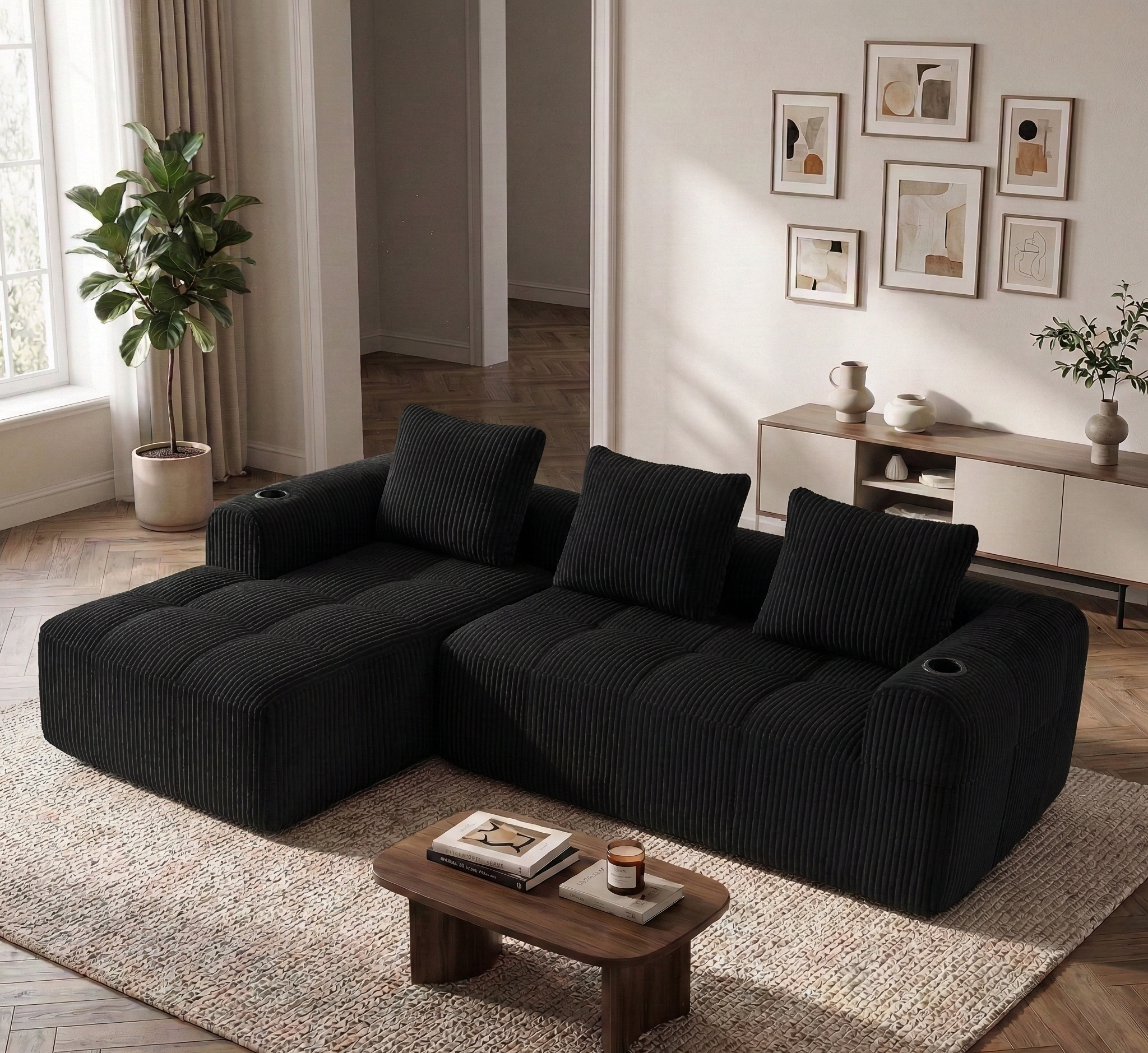 Canape Angle Velours Côtelé Beige